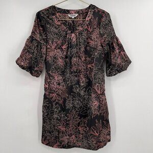 Tramp black pink floral bell sleeve shift Mini dress Pull-on style S